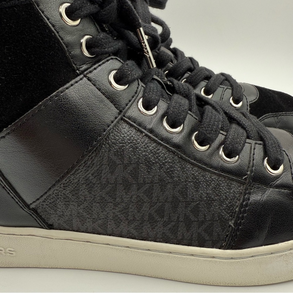 Michael Kors Black Paige High Top Leather/Suede Sneakers Size 10M - Picture 15 of 16